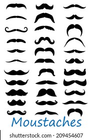 Moustache icons set isolated on white background. Suitable for barber logo, barber shop and retro design