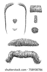 Moustache illustration, drawing, engraving, ink, line art, vector