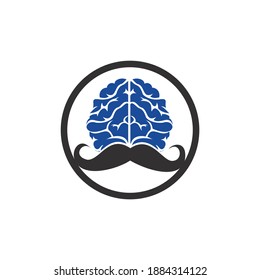 Plantilla de diseño de logotipo vectorial de mente de bigote. Concepto de logotipo inteligente del cerebro.	