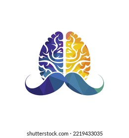 Moustache mind vector logo design template. Smart brain logo concept.