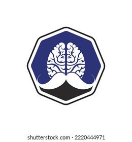 Moustache mind vector logo design template. Smart brain logo concept.