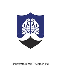 Moustache mind vector logo design template. Smart brain logo concept.
