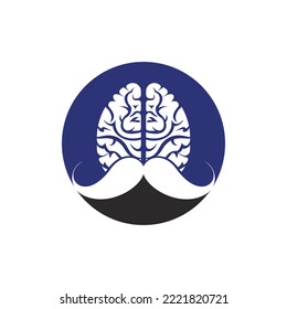 Moustache mind vector logo design template. Smart brain logo concept.