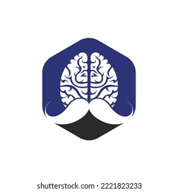 Moustache mind vector logo design template. Smart brain logo concept.