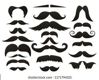 Moustache Mustache Icon Isolated Set.Funny Fake Moustaches For Mouth Mask Vector Collection. Vector Illustration