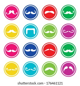 Moustache or mustache round colorful vector icons  