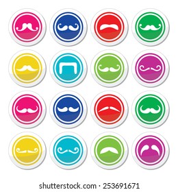 Moustache or mustache round colorful vector icons 