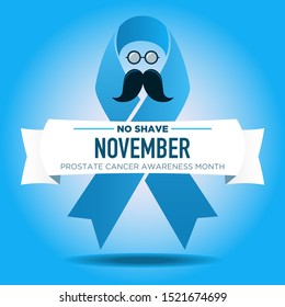 (Moustache + November)Prostate Cancer Awareness Month concept with blue awareness ribbon.