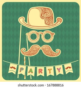 Moustache party background with text.Vector illustration