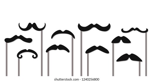 Moustache photo booth props. Mustache cut outs. Vector background.