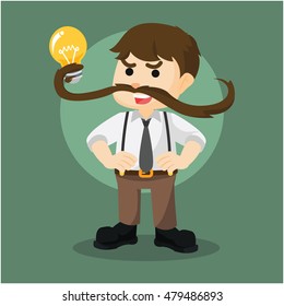 moustache power guy lifting bulb colorful