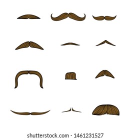 moustache set, manhood, humorous mask, icon cartoon hand drawn vector illustration