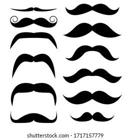 Moustache set for november action of problem prostate cancer isolated on white background. Vector stock illustration.