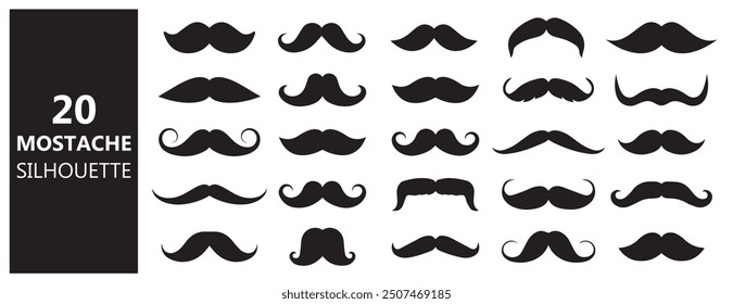 Moustache silhouette cartoon vector set 