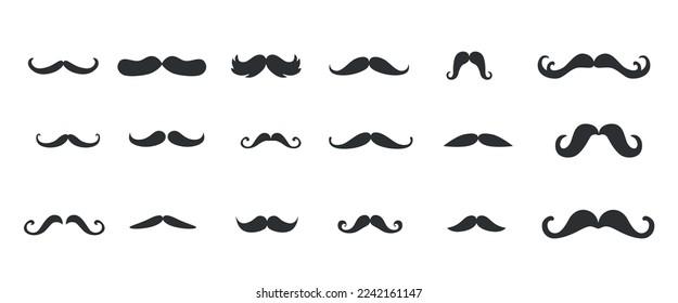 Moustache silhouette set. Vector stock illustration isolated on white background for photo booth box, barber shop logo. EPS10