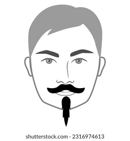 Moustache and Soul Patch Beard style men in face illustration Facial hair mustache. Vector grey black portrait male Fashion template flat barber. Stylish hairstyle isolated outline on white background