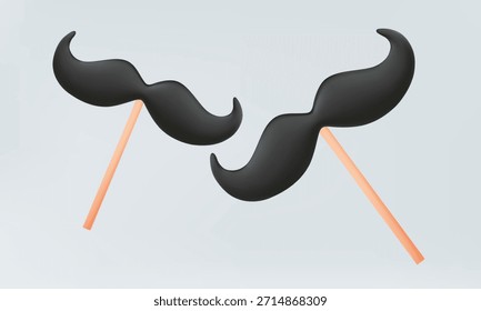 Bigote con diseño de palo aislado sobre fondo pastel. Concepto del día del padre del caballero. Barba masculina. Vector 3D. ilustración