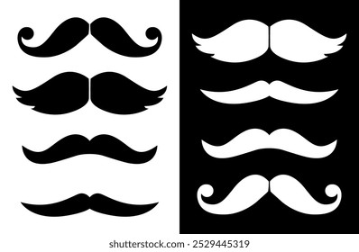 Ilustración vectorial del estilo del bigote, diversa colección del bigote, sistema del Vector de la historieta de la silueta del bigote, sistema del símbolo del bigote del hipster aislado.