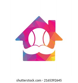 Moustache tennis ball home shape concept vector icon design. Strong tennis vector logo design.