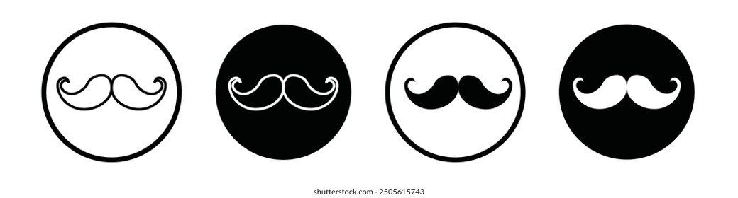 Moustache vector icon set black filled and outlined style.