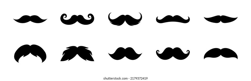 Moustache vector icon set. Whisker icons. Flat black moustache icon collection. Black Hipster Mustache. Vector graphic EPS 10