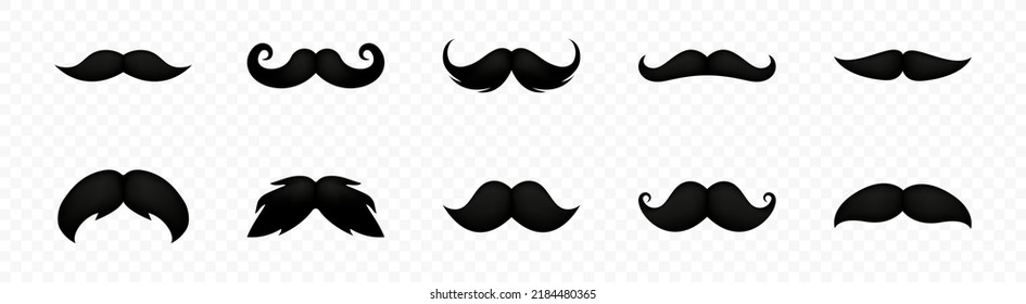 Moustache vector icon set. Whisker icons. Flat black moustache icon collection.  Vector graphic EPS 10