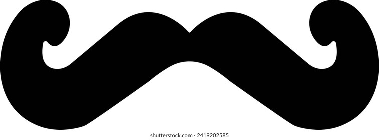 Moustache vector icon. Whisker icon. Black Fill silhouette of adult man moustaches. Symbol of Fathers day. Barber symbol isolated on transparent background for Website page and mobile app design.