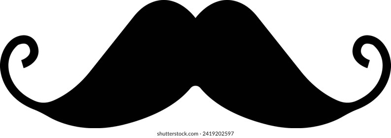 Moustache vector icon. Whisker icon. Black Fill silhouette of adult man moustaches. Symbol of Fathers day. Barber symbol isolated on transparent background for Website page and mobile app design.