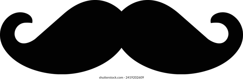 Moustache vector icon. Whisker icon. Black Fill silhouette of adult man moustaches. Symbol of Fathers day. Barber symbol isolated on transparent background for Website page and mobile app design.