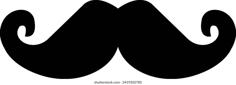 Moustache vector icon. Whisker icon. Black Fill silhouette of adult man moustaches. Symbol of Fathers day. Barber symbol isolated on transparent background for Website page and mobile app design.