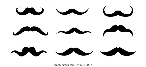 Moustache vector icon. Whisker icons set. Flat black moustache icon collection. Vector graphic