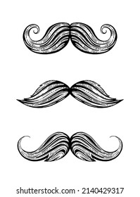 Moustache vector set. Isolated mustache icons. Black cartoon beard hair moustache illustration. Vintage barber silhouette. Funny face old style sketch. Retro hipster gentleman. Black Fathers day art
