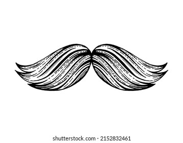 Moustache vector sketch. Isolated mustache icon. Black cartoon beard hair moustache illustration. Vintage barber silhouette. Funny face old style sketch. Retro hipster gentleman. Black Fathers day art