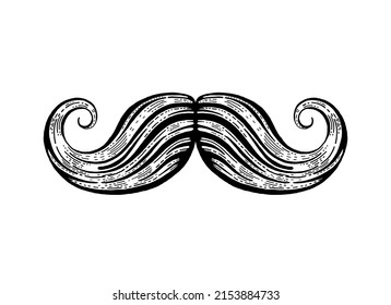 Esbozo vectorial de bigote. Icono de bigote aislado. Dibujo de bigote de barba barba negra. Silhouette de barbero vintage. Cara divertida de un dibujo de estilo antiguo. Un caballero hipster retro. Arte del Día de los Padres Negros