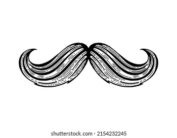 Esbozo vectorial de bigote. Icono de bigote aislado. Dibujo de bigote de barba barba negra. Silhouette de barbero vintage. Cara divertida de un dibujo de estilo antiguo. Un caballero hipster retro. Arte del Día de los Padres Negros