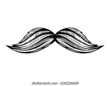 Moustache vector sketch. Isolated mustache icon. Black cartoon beard hair moustache illustration. Vintage barber silhouette. Funny face old style sketch. Retro hipster gentleman. Black Fathers day art