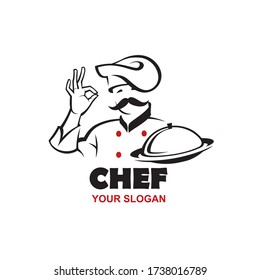 moustached chef man design with dish in hand isolated on white background