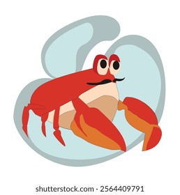 moustached crab.Cute red crab, digital art illustration