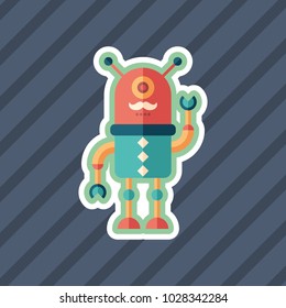 Moustached robot sticker flat icon with color background.