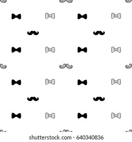 Moustaches with Bow Ties. Seamless Pattern. Vector.