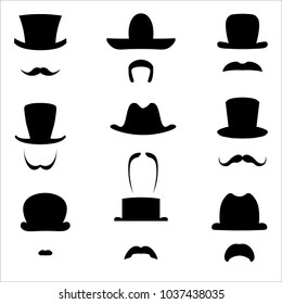 Moustaches and hats, gentleman vector set