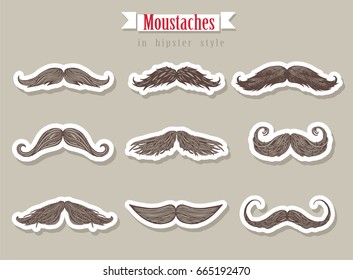 Moustaches in hipster style for party or photosession.