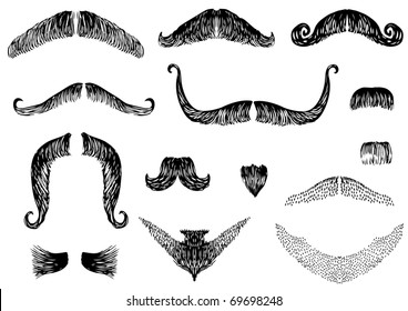 Moustaches isolated on white for design