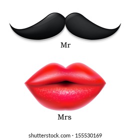 Moustaches With Lips  With Gradient Mesh  Vector Illustration