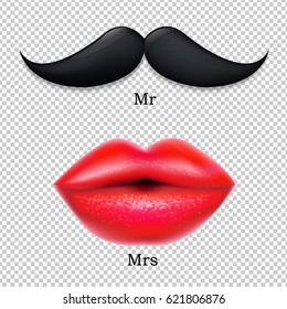 Moustaches With Lips Gradient Mesh, Vector Illustration