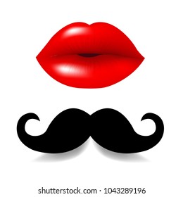 Moustaches And Lips Set With Gradient Mesh, Vector Illustration