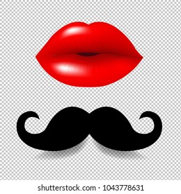 Moustaches And Lips Set Transparent Background With Gradient Mesh, Vector Illustration