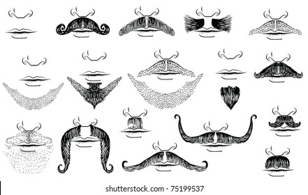 Moustaches for man.Vector collection on white for design