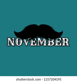 Moustaches November Blog Post Template for Bloggers and Social Media. Black Mustache Silhouette. Hand Drawn Retro Lettering with Word November. Cinco de Mayo, Mustache Carnival Design.