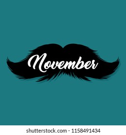 Moustaches November Blog Post Template for Bloggers and Social Media. Black Mustache Silhouette. Hand Drawn Retro Lettering with Word November. Cinco de Mayo, Mustache Carnival Design.